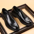 Classic black leather slip-on loafers for men with a polished finish and rounded toe - EU 37 / Black