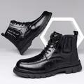 Men's black glossy leather winter boots with warm wool lining and anti-slip sole - 38 / Black Solid Shoes