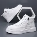 Sneakers alte da uomo in pelle bianca con fodera calda e cerniera laterale pratica - 38 / Fodera Singola / Bianco