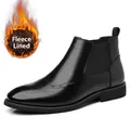 Stivali Chelsea da uomo neri con dettagli Brogue e fodera in pile calda - 38 / Nero Foderato in Pile