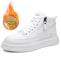 Sneaker casual bianche alte da uomo con calda fodera in pile e zip laterale decorativa - 38 / Stile Termico Pile / Bianco