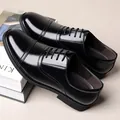 Classic black patent leather men's formal dress shoes with sleek glossy finish - EU 38 / Black Lace-up Single Shoe