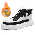 Sneakers alte da uomo in pelle bianca e nera con zip laterale e fodera in caldo pile - 38 / Stile Termico Pile / Bianco e nero