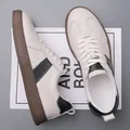 Men's leather sneakers in beige and black with brown rubber soles and flat laces - EU 38 / Off White