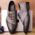 British style business shoes with embossed crocodile leather in brown and grey tones - EU 38 / Gray