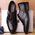 Classic black leather dress shoes with crocodile texture panels and lace-up design - EU 38 / Black