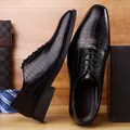 Classic black business shoes for men with elegant crocodile pattern and lace-up design - EU 38 / Black