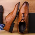 Classic men's business leather shoes in cognac brown with premium crocodile texture - EU 38 / Yellow