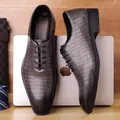 Men's Oxford dress shoes in dark brown gradient with embossed crocodile texture - EU 38 / Gray