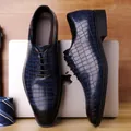 Scarpe Oxford classiche in pelle blu navy con stampa coccodrillo per affari - Blu