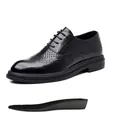 Men's black patent leather brogues with 6cm height boost and hollow carving detail - 38 / Hollow Style 6cm Increase (3007-1)