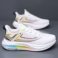 White breathable mesh running sneakers with rainbow gradient sole for young men - EU 38 / White