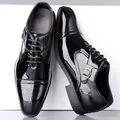 Polished black brogue oxford dress shoes with intricate punch detailing and side buckle - EU 38 / Black