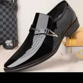 Men's black patent leather dress shoes with breathable perforations and metal buckle - EU 38 / Black Hollow