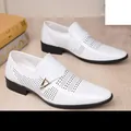 Men's white perforated leather business shoes with elegant gold metal buckle detail - EU 38 / White Hollow Out