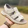 Sandalias de playa de cuero para hombre blanco beige con correas de velcro y suela suave - EU 38 / Blanco Roto