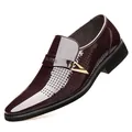 Men's dark wine red patent leather business shoes with breathable hollow perforations - EU 38 / Burgundy Hollow-out