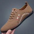 Men's dark brown breathable leisure loafers with stylish micro-perforated suede finish - EU 38 / Hollow Brown