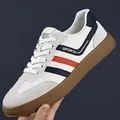 White and grey suede sneakers with navy stripes and brown gum sole for men - EU 38 / White