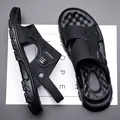 Men's black sports sandals with cross-strap design and massage footbed for beach use - EU 38 / Black