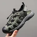 Sandales de randonnée respirantes pour hommes en vert armée avec laçage rapide - EU 38 / Vert