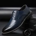 Men's navy blue brogue leather dress shoes with gradient finish and lace-up detail - EU 38 / Sky Blue