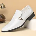 Men's white patent leather loafers with gold triangle buckle and glossy finish - EU 38 / All-season Style / White