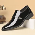 Classic black patent leather men's business loafers with decorative metal buckle and rhinestones - EU 38 / All-season Style / Black
