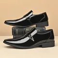 Glossy black patent leather formal loafer shoes for men with silver triangle buckle - EU 38 / Black Solid Shoes