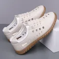 Men's cream casual leather loafers with breathable cutout holes and rubber sole - Off-White Perforated
