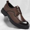 Brown gradient leather derby shoes for men with thick rubber soles and non-slip tread - Brown