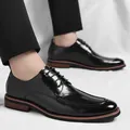 Scarpe stringate da uomo in vernice nera lucida per occasioni formali e business - 37 / Nero Rialzante (Mezza Soletta da 1,2 cm)