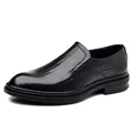 Men's black embossed leather business loafers with crocodile texture and slip-on design - Black