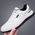 White men's casual sneakers with black accents and breathable upper mesh design - EU 38 / White Leather