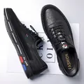 Men's black slip-on casual leather shoes with textured upper and 5G decoration - EU 38 / Black