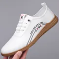 Men's stylish white slip-on casual shoes with non-slip soft sole and brown gum bottom - EU 38 / White Unlined