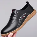 Men's casual black leather slip-on shoes with brown non-slip soft rubber soles - EU 38 / Black Solid Shoes