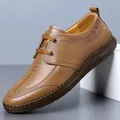 Mocasines casuales de cuero marrón para hombre con costuras decorativas y suela deportiva - EU 38 / Estilo Con Cordones (8107) / Marrón