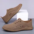 Men's khaki breathable hollow casual leather sandals with slip-resistant soft soles - 38 / Hollow Brown