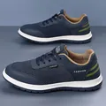 Men's summer mesh sneakers in deep blue with green stripe accents and white sole - 38 / Blue