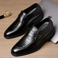 Black monk strap business shoes with crocodile pattern leather and metal buckle finish - EU 38 / Black