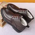 Men's dark brown winter boots with thick fleece lining and non-slip rubber soles - 38 / Lace-up Style / Brown Fleece Lined