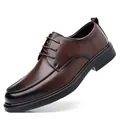 Chaussures derby homme en cuir marron avec semelle épaisse en caoutchouc et lacets - 37 / Style Plat (2023) / Marron