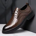 Polished dark brown leather brogue dress shoes with classic perforations and rubber soles - 38 / Brown Lace-up All Seasons