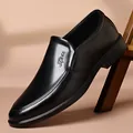 Classic black slip-on men's business leather shoes with polished finish and sport logo - EU 38 / Black