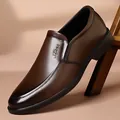 Men's business casual slip-on shoes in dark brown leather with soft non-slip sole - EU 38 / Brown