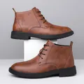 Classic dark brown men's leather Martin boots with a vintage finish and thick rubber sole - EU 38 / Brown