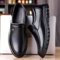 Men's black slip-on business loafer with lychee texture and non-slip rubber sole - EU 38 / Single Lining / Black