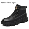 Bottes Martin pour hommes en cuir noir avec doublure pelucheuse et semelle épaisse - Noir Doublé de Polaire