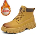 Bottes de travail jaunes en nubuck avec doublure en polaire chaude et semelle épaisse - Jaune Doublé de Polaire
